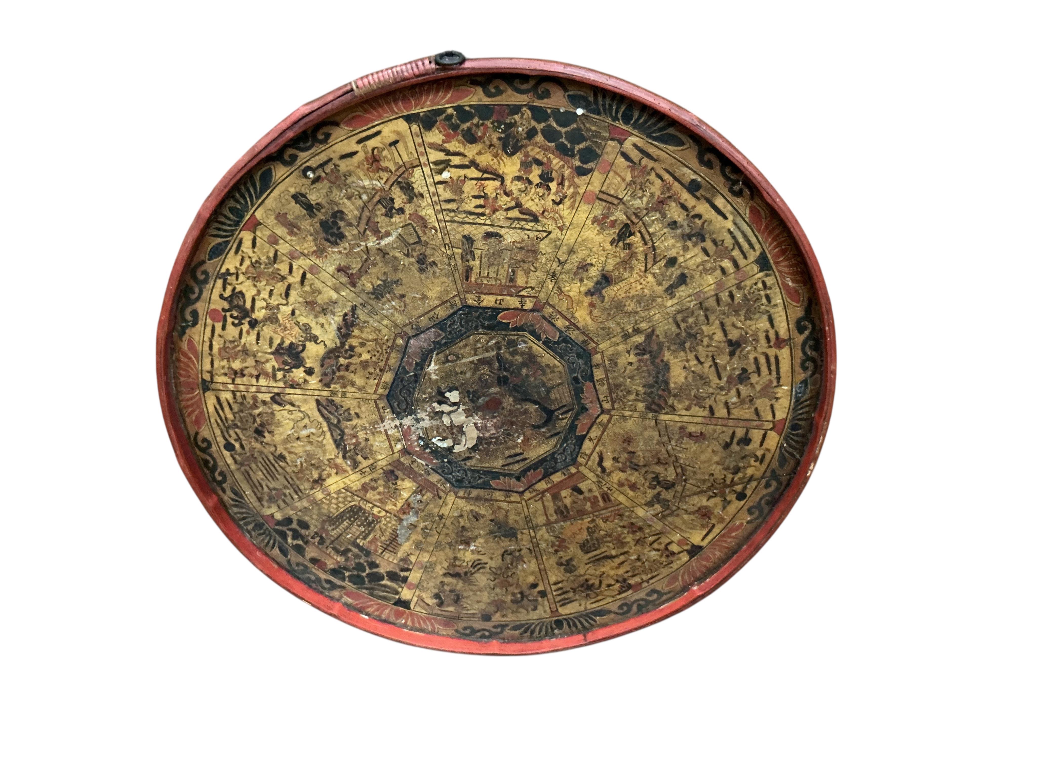 A late 19th century Chinese painted tray, diameter 66cm